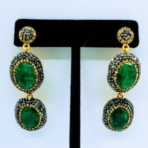 9.50 Carat Emerald and Swarovski Crystal Earrings